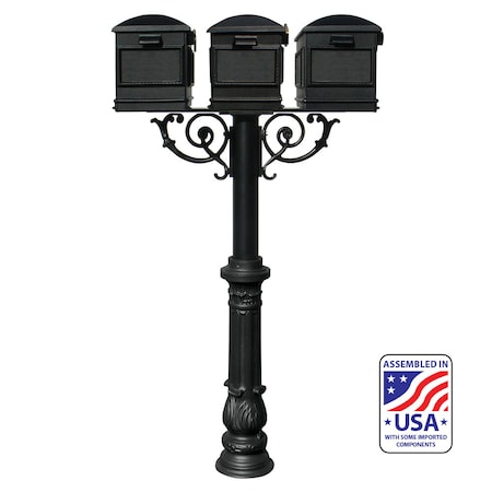 Qualarc The Hanford TRIPLE mailbox post system w/Scroll Supports HPWS3-US-700-LM